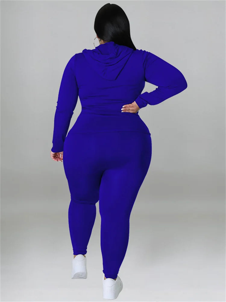 Wmstar Plus Size Two Piece Outfits Women Hoodies Sweatsuit Leggings Pants Sets Solid Stretch Matching