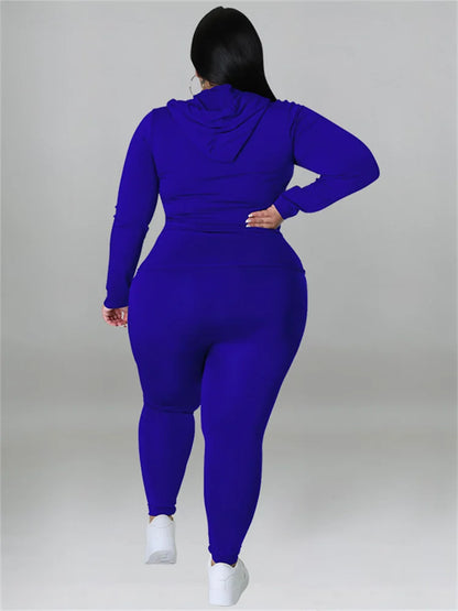 Wmstar Plus Size Two Piece Outfits Women Hoodies Sweatsuit Leggings Pants Sets Solid Stretch Matching