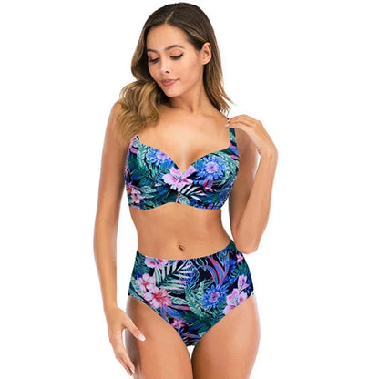 Bikini Women Push Up Swimwear Swimsuit Flower Print High Waist Bikinis Set Bathing Suit Beach Bikini
