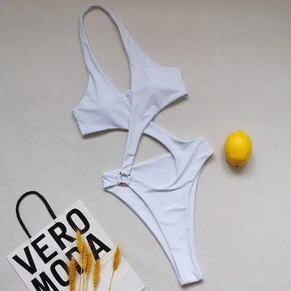 High Cut Out Halter Female Swimwear One Piece Swimsuit Women Cross Bandage Monokini Bather Bathing Suit Swim Bodysuit
