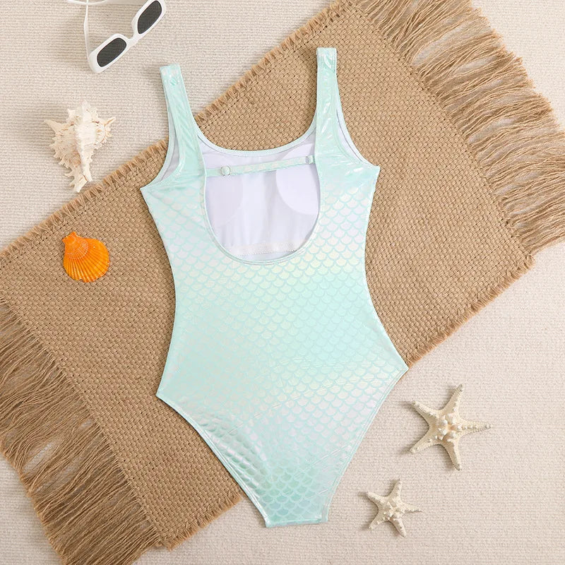 Mermaid Scales Print Bodysuit One Piece Swimsuit Women Swimwear Racing Sports Bathing Suit Woman Monokini Beach Wear