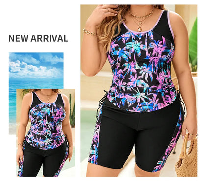 VigoBreviya Print Patchwork 2 Piece Plus Size Tankini Women Strapped High Waist Curvy Swimsuit Beach Lady Big Bathing Suit