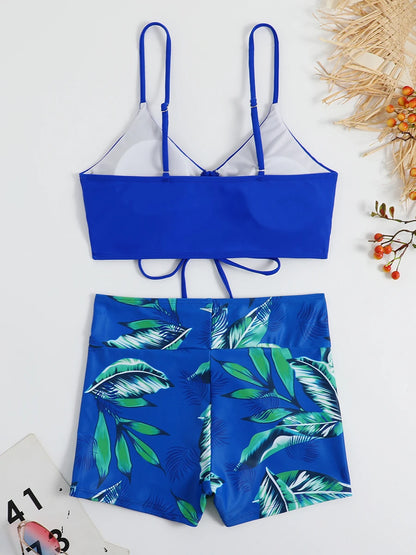 Drawstring Front Shorts Bikinis High Waist Swimsuit Women Swimwear Female Bathers Bathing Swimming Swim Suit Beachwear