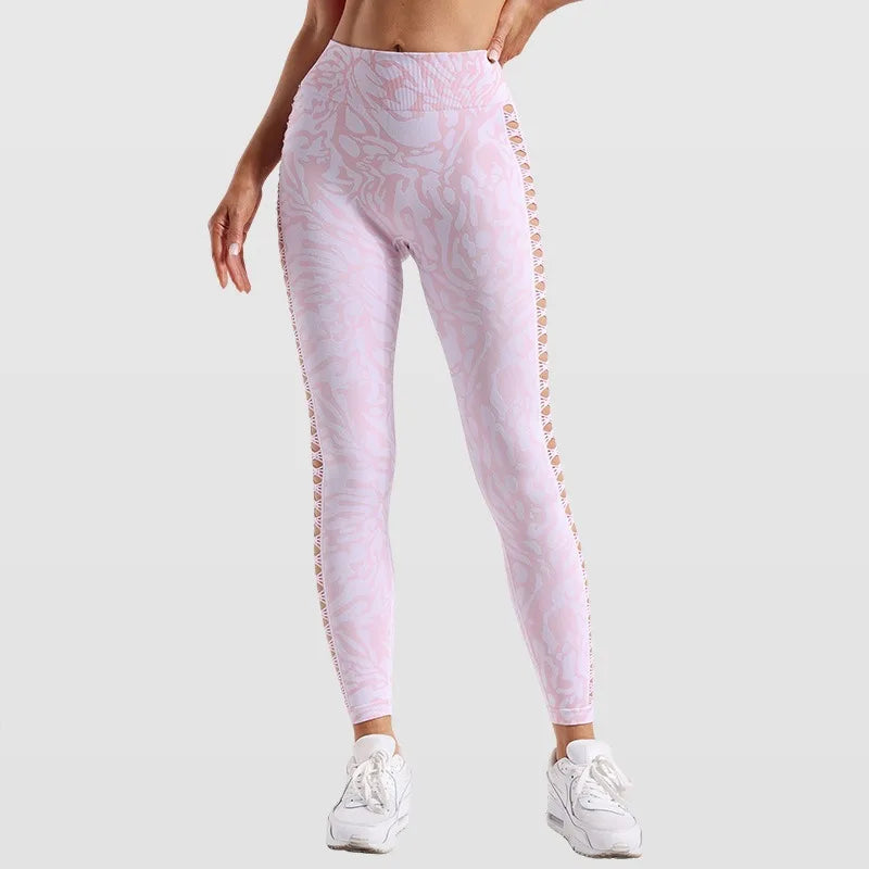 Nadanbao Women's Seamless High Waist Pants Jacquard Peach Hip Slim Leggings Stretchy Hollow Bottoms Sports Fitness Yoga Trousers