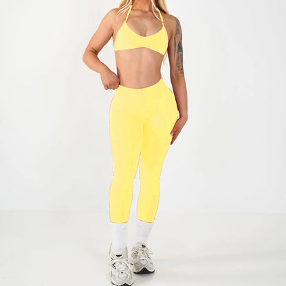 2PCS Seamless Yoga Set Women Workout Scrunch Leggings Strappy Sports Bra Fitness Gym Clothing Workout Set XP389