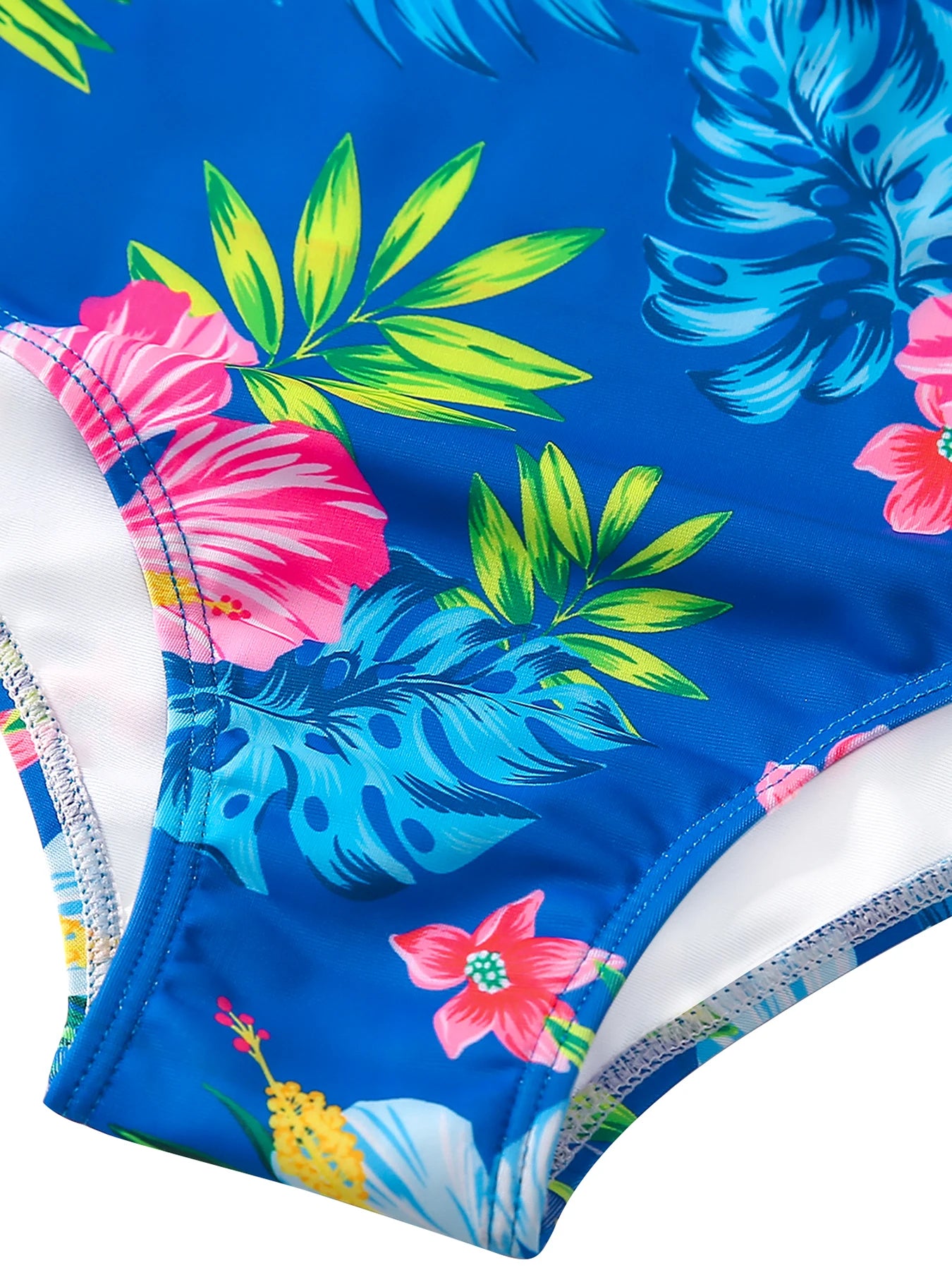 One-Piece Swimwear Girl Swimming Suit Kids Long Sleeve All-Over Plants Floral Print Blue Swimsuit Beach Pool Play Water Top