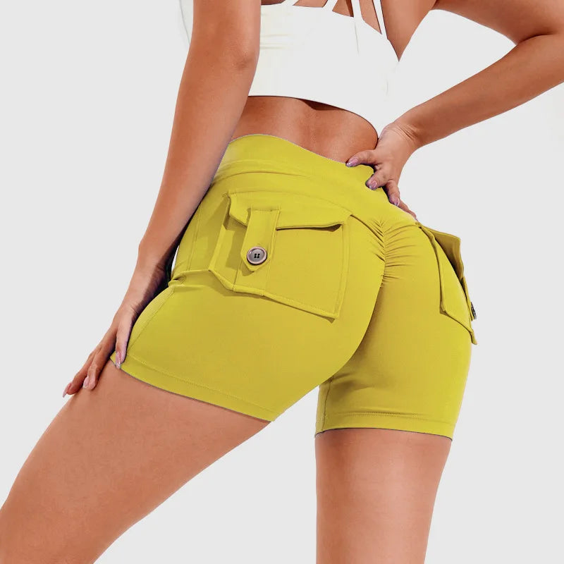 S-XL Nylon Women Scrunch Button Booty Sports Yoga Shorts Cycling Jogging Fitness High Waist Squat Proof Gym Active Leggings