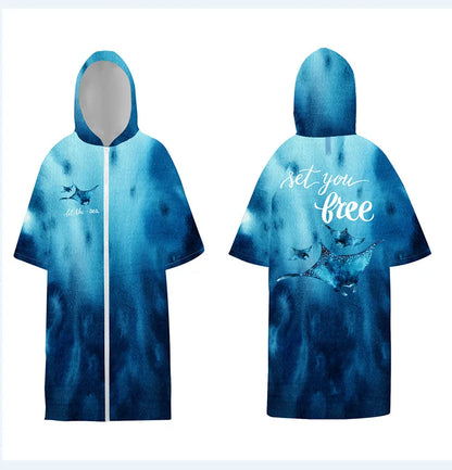 Surf Poncho Changing Robe with Hood Quick Dry Microfiber Wetsuit Changing Towel with Zipper for Bath Beach Surfing Men Women