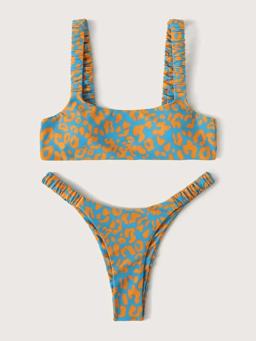 micro bikini women orange leopard print push up padded thong swimsuit female cut out bathing suit swimwear biquini