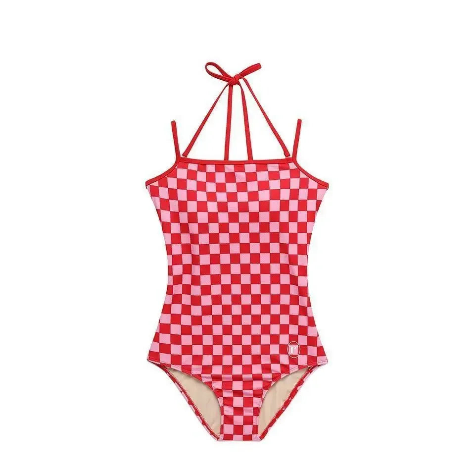 One Piece Plaid Swimsuit Women Strappy Bathing Suit Swimwear Monokini Bathing Suit Removable Pad Beach Wear