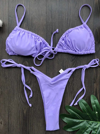 Ruffle Frilled Micro Thong Bikini Women Swimwear Female Swimsuit Two-pieces Bikini set String Bather Bathing Suit Swim