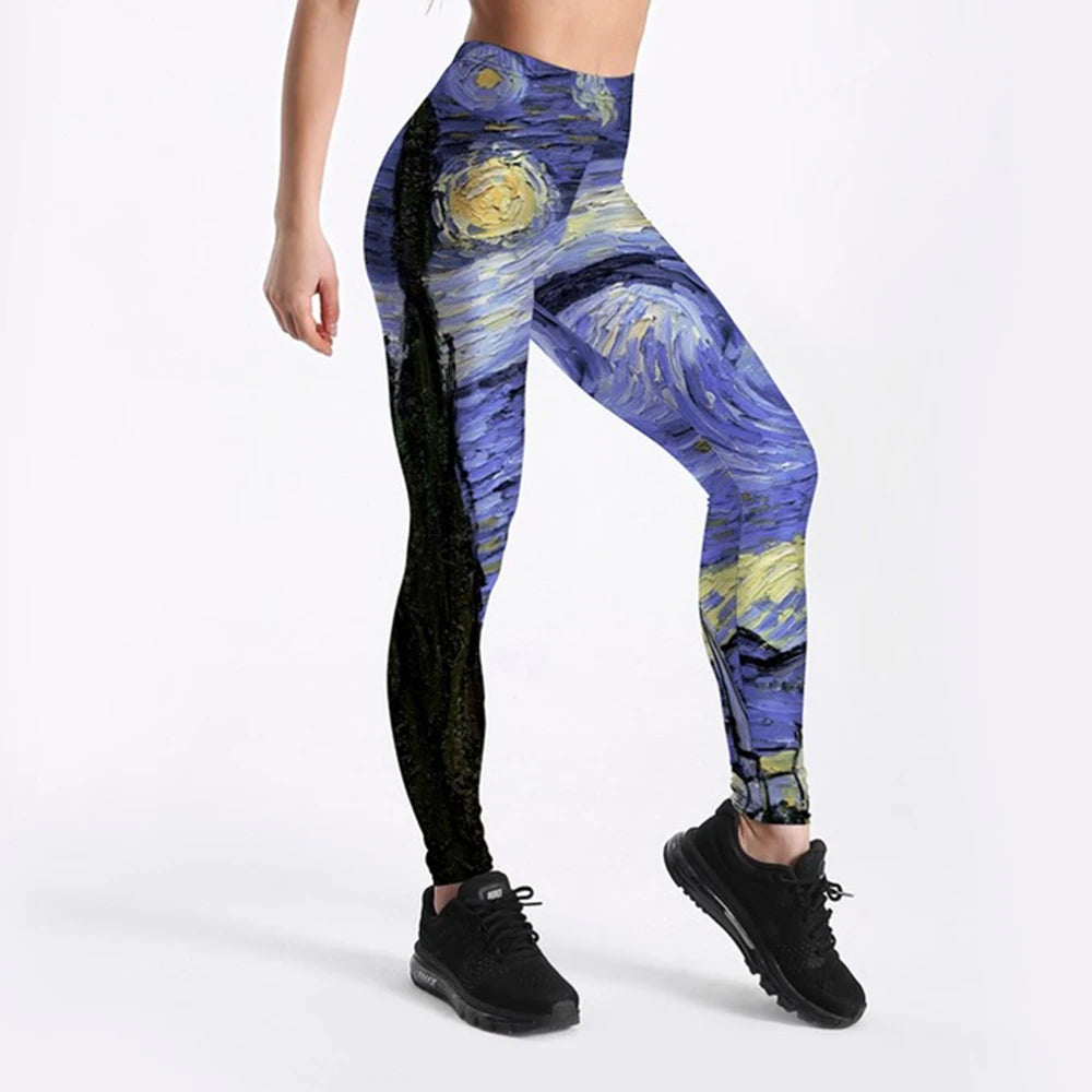 Women's Girl Pant, Van Gogh Art Painting, The Starry Night Prints, Elastic Slim Fitness Workout Leggings, Gym Sport
