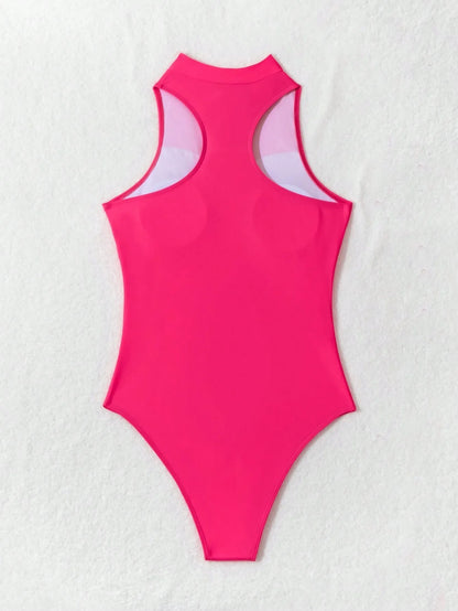 Zipper One Piece Swimsuits Closed Women's Solid Swimwear Sports Swimming Wear Body Bathing Suits Beachwear Pool Bather