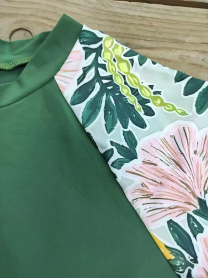 Women's Long Sleeves Tankini Swimwear, Solid Printed Boxers Swimsuit Bathing Suit, Beachwear, Plus Size