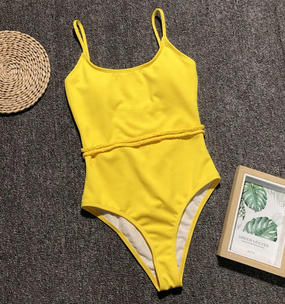 4 Colors One Piece Swimsuit Swimwear Women Solid Special Fabric Bathing Suit Beachwear with Waistband