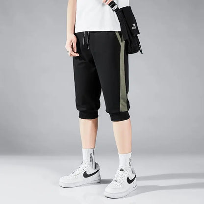 Summer Pants for Men 7-point Shorts Casual Loose Versatile Men Stretch Sports Tying Feet Cropped Pants