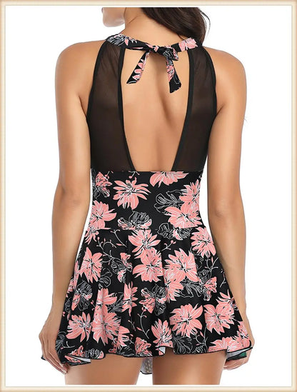 Backless Print Swimsuit Dress Women High Waist Bikini Swimwear Female Padded Bathing Suit Swimming Beachwear Summer Tankini