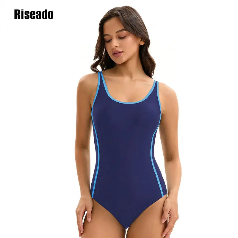 Womens Color Block Print One Piece Swimsuits Athletic Training Swimwear High Waist Slimming Bathing Suits