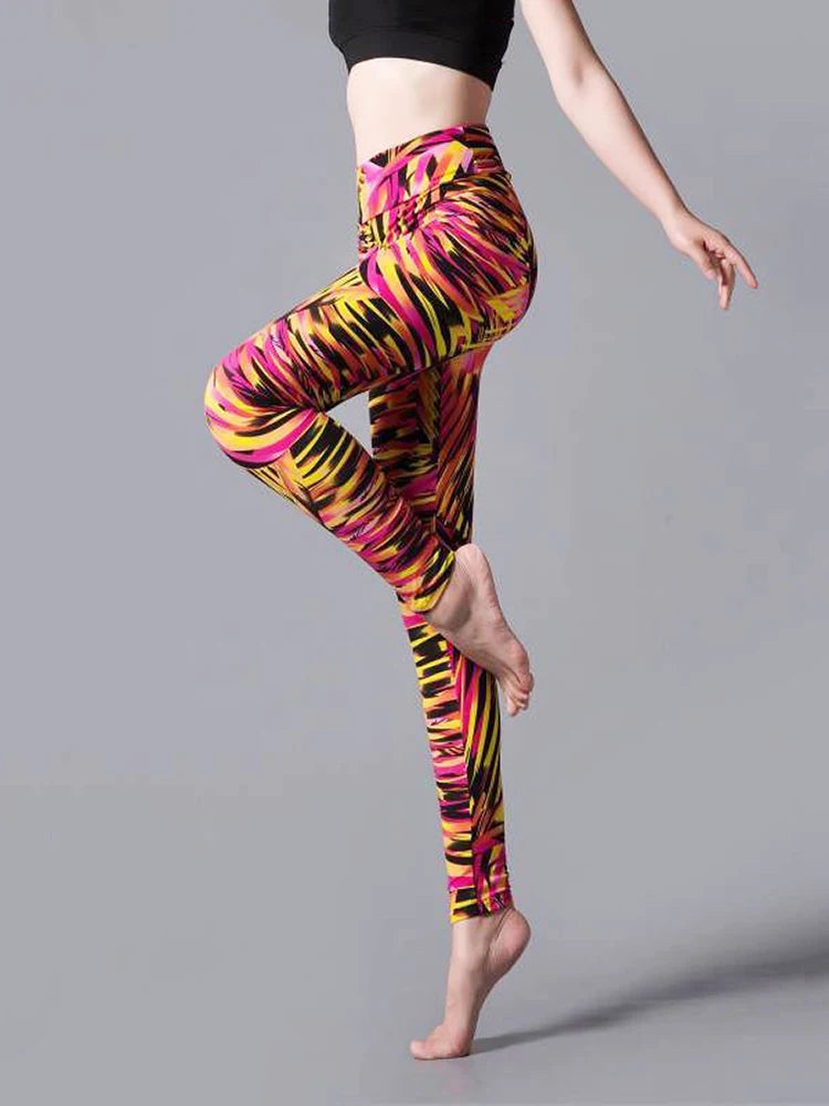 Women's  High Waist Leggings Sportwear Workout Women Jeggings Elastic Pants Leopard Summer Printed Stripe Fitness Leggins
