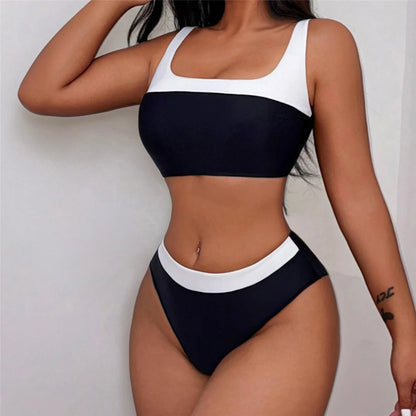 Splicing Mid Waist High Leg Cut Bikini Female Swimsuit Women Swimwear Two-pieces Bikini set Bather Bathing Suit Swim