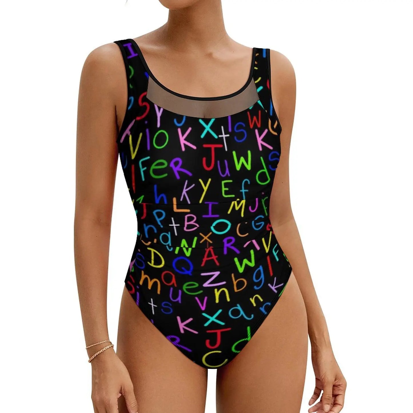 Retro Letter Print Swimsuit Egyptian Hieroglyphs Push Up Swimwear One-Piece Vacation Bath Bathing Suit Bodysuit Beach Outfits