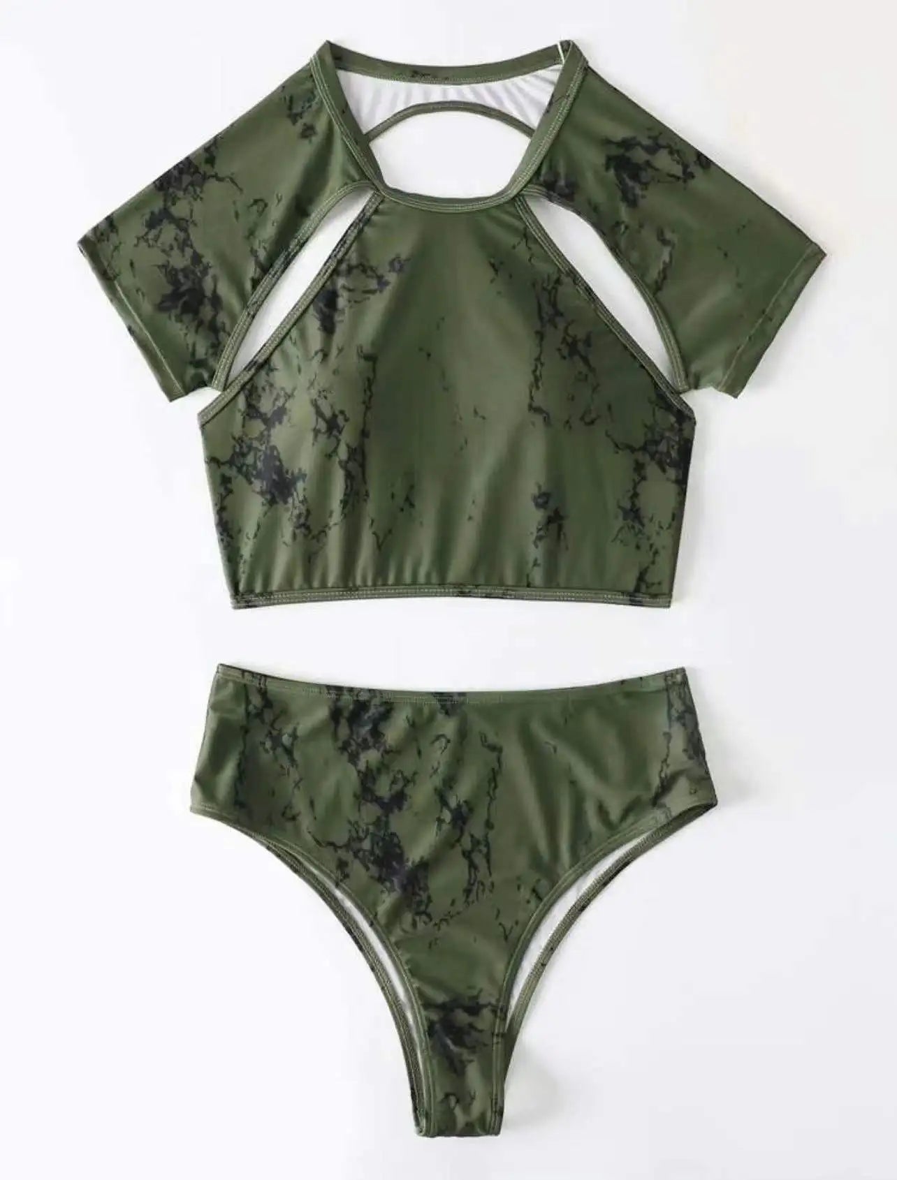 Marble Print Bikinis Women High Neck Swimsuit High Waist Swimwear Female Bathers Bathing Swimming Suit Summer Beachwear