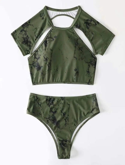 Marble Print Bikinis Women High Neck Swimsuit High Waist Swimwear Female Bathers Bathing Swimming Suit Summer Beachwear