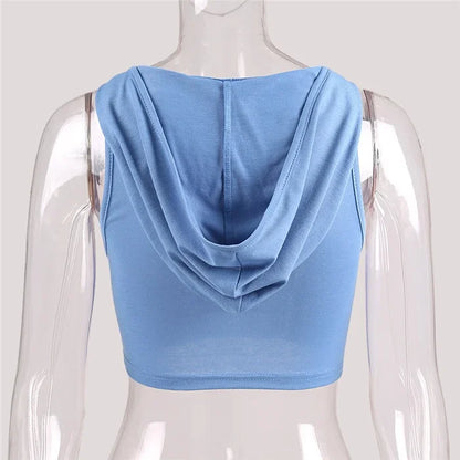 Women Sports Tops Summer Hooded Sports Bra Sleeveless Tank Skinny Quick Dry Running Fitness Short Top