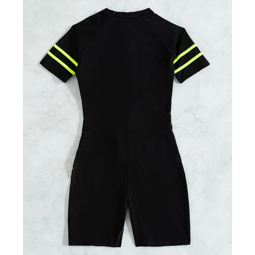 Solid Short Sleeve Swimwear Women Hollow Mesh Push Up One Piece Swimsuit Monokini Summer Beach Bathing Suit