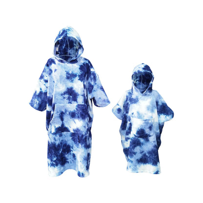 Tie-dye Quick-drying Hooded Bath Towel Beach Vacations Swimming Traveling Surfing Poncho for Adult Teenager Children bathrobe