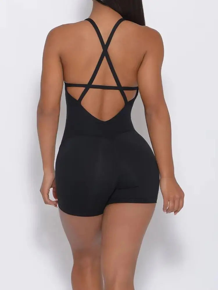 Women Jumpsuit Fitness Crisscross Backless Bodysuits Female  Gym Athletic Active Sport One Piece Sportswear