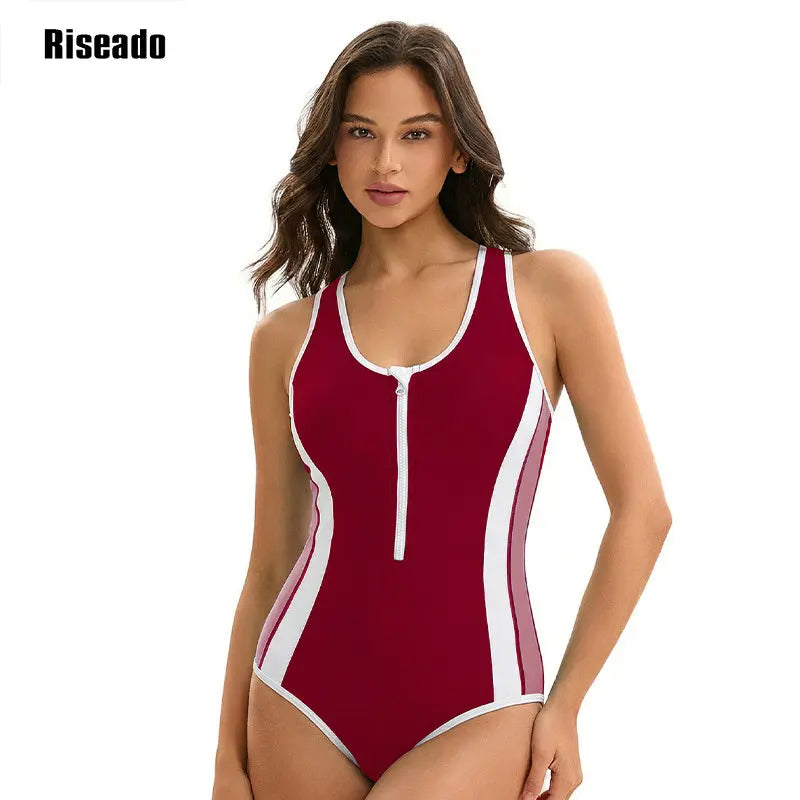 Athletic Swimsuit Women One Piece Bathing Suit Zipper Front Lap Swimwear for Women