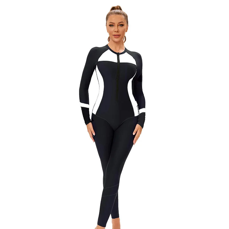 Women's Long Sleeve Swimwear, European Style, Full Coverage, Sun Protection & Slim Fit