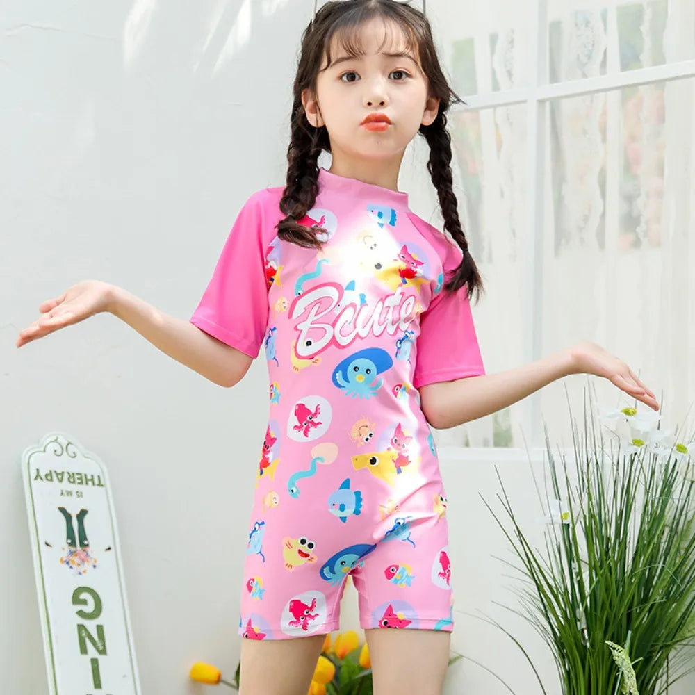 UV Baby Girl Swimsuit One Piece Swimming Jumpsuit Unicorn Bathing Suit SPF 50 Short Sleeve Kids Swimwear for Girls 2-12 Years