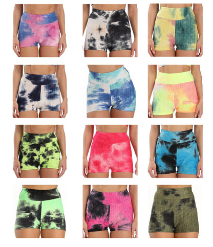 High Waist tie-dye Yoga Shorts Marble Scrunch Butt Biker Shorts Leggings Gym Fitness Pants Running Stretch Training Pants
