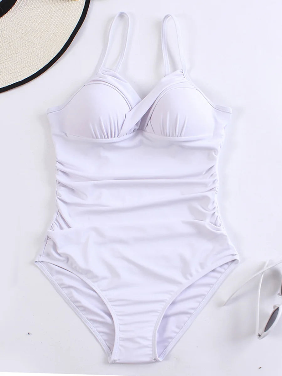 Push Up Swimwear Women One Piece Swimsuit Solid Plus Size Bathers Bathing Suit Padded Beachwear Swimming Summer Bodysuit