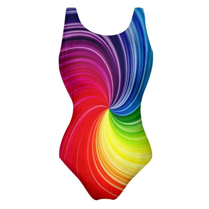 Bright Rainbow Swimsuit Abstract Art Push Up Swimwear One-Piece Vacation Bath Bathing Suit Bodysuit Design Beachwear Large Size
