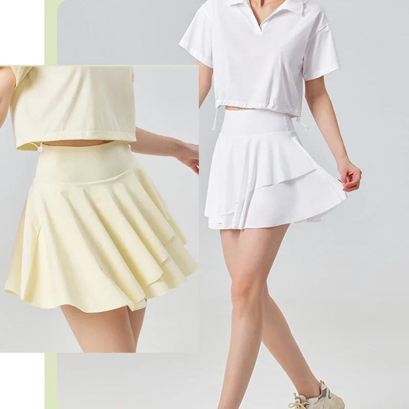 Pockets Tennis Skirt Soft Cool Fabric Golf Skort Flare Layer Golf Shorts Skirts Soft Tennis Skirts Sports Two Layer