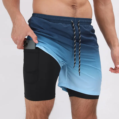 Men Swimwear Summer Gym Beach Shorts Male Quick Dry Sport Swimming Shorts Trunks Sexy Swimsuit 2 In 1 Man Board Shorts Beachwear