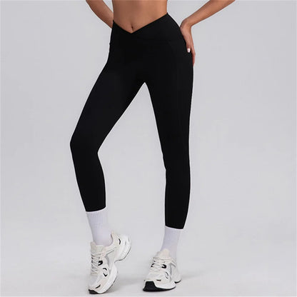 Women Yoga Leggings Hips Lifting Gym Leggings V Waist Sport Pants High Waist Fitness Leggings Workout Running Pants Tight