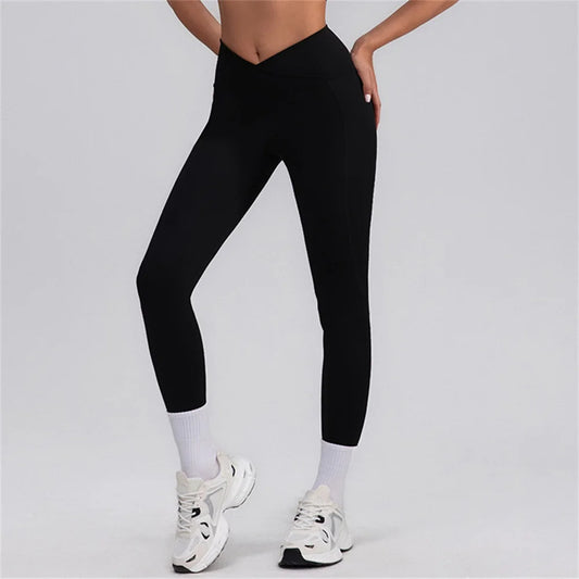 Women Yoga Leggings Hips Lifting Gym Leggings V Waist Sport Pants High Waist Fitness Leggings Workout Running Pants Tight