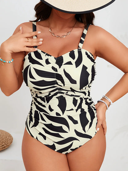 Plus Size One Piece Swimsuit Woman Trend Printed Swimming Suit Tummy Control  Swimwear  Adjustable Wide Straps Monokini