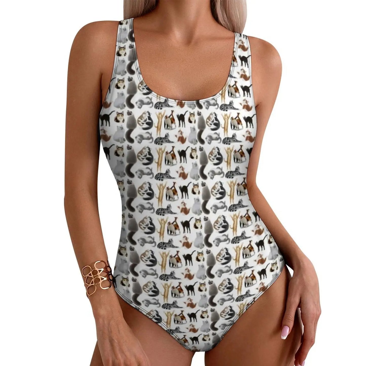 Funny Cat Swimsuit Colorful Cats Pop Art Swimwear One-Piece Fitness Bodysuit Cut Out Bathing Suits Ladies Push Up Beachwear