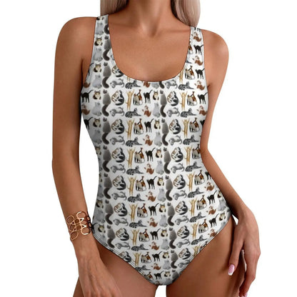 Funny Cat Swimsuit Colorful Cats Pop Art Swimwear One-Piece Fitness Bodysuit Cut Out Bathing Suits Ladies Push Up Beachwear