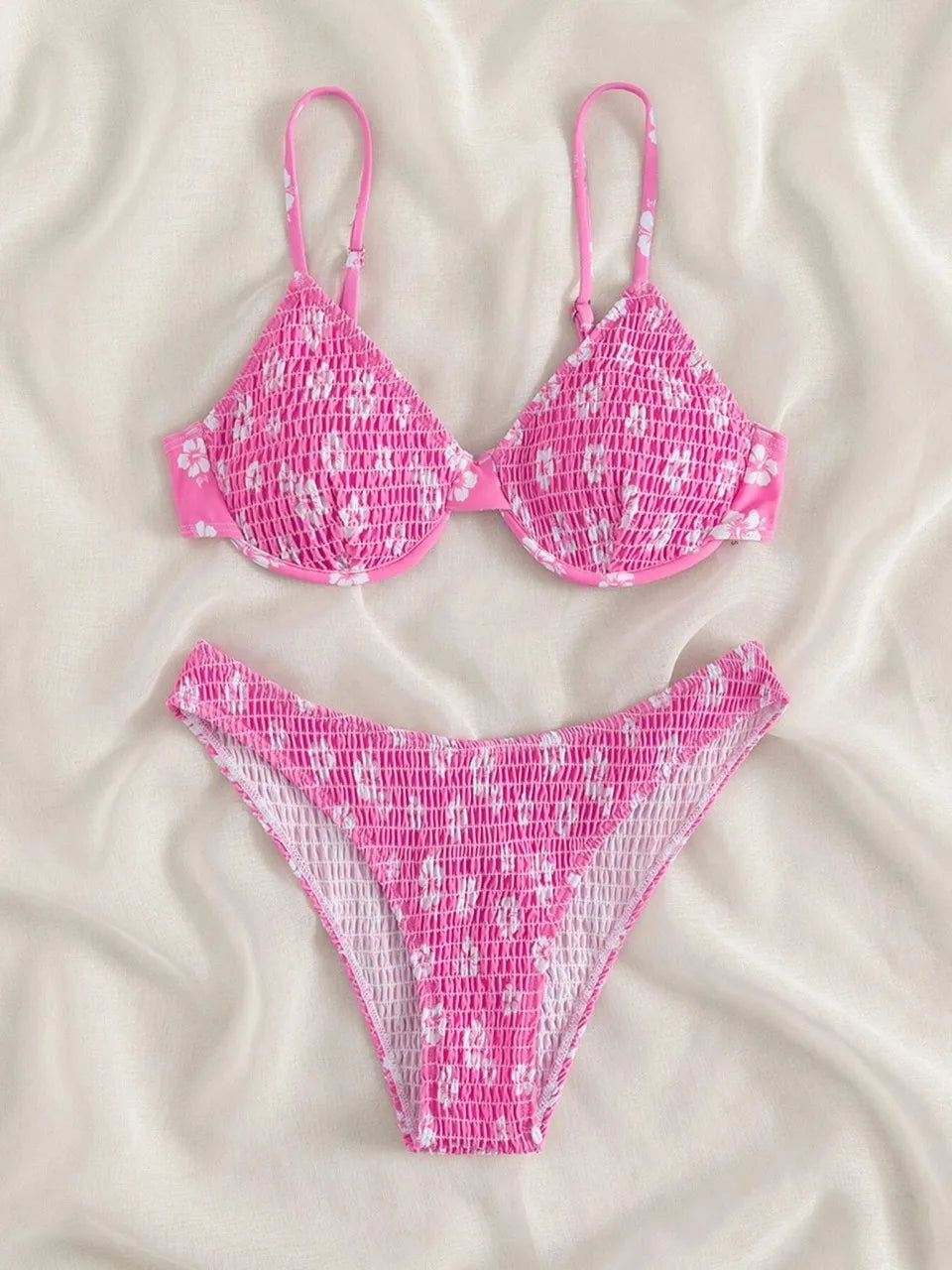 Strappy Bikinis Ribbed Solid Swimsuit Women Push Up Swimwear Female Bathers Bathing Swimming Suit Printed Beachwear Summer