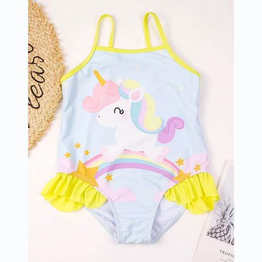 Girls Ruffle Bikini Swimsuit Gradient Leopard Floral Animal Kids Swimwear Children one piece bathers