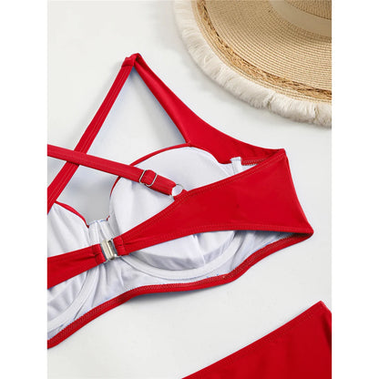 Pleated Underwired Padded Female Swimsuit High Waist Bikini Women Swimwear Two-pieces Bikini set Bather Bathing Suit Swim