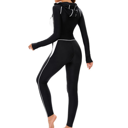 Womens Full Body Swimsuit One Piece Hooded Zipper Modest Swimsuit Full Cover Conservative Swimwear