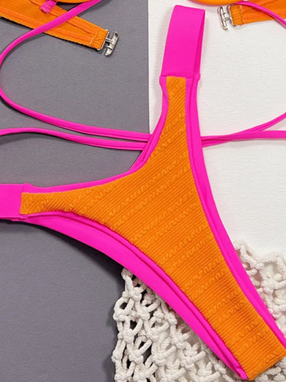 Solid Strapped Swimwear Women Cross Push Up Bikini High Cut Thong Swimsuit Lady Beach Brazilian Bathing Suit