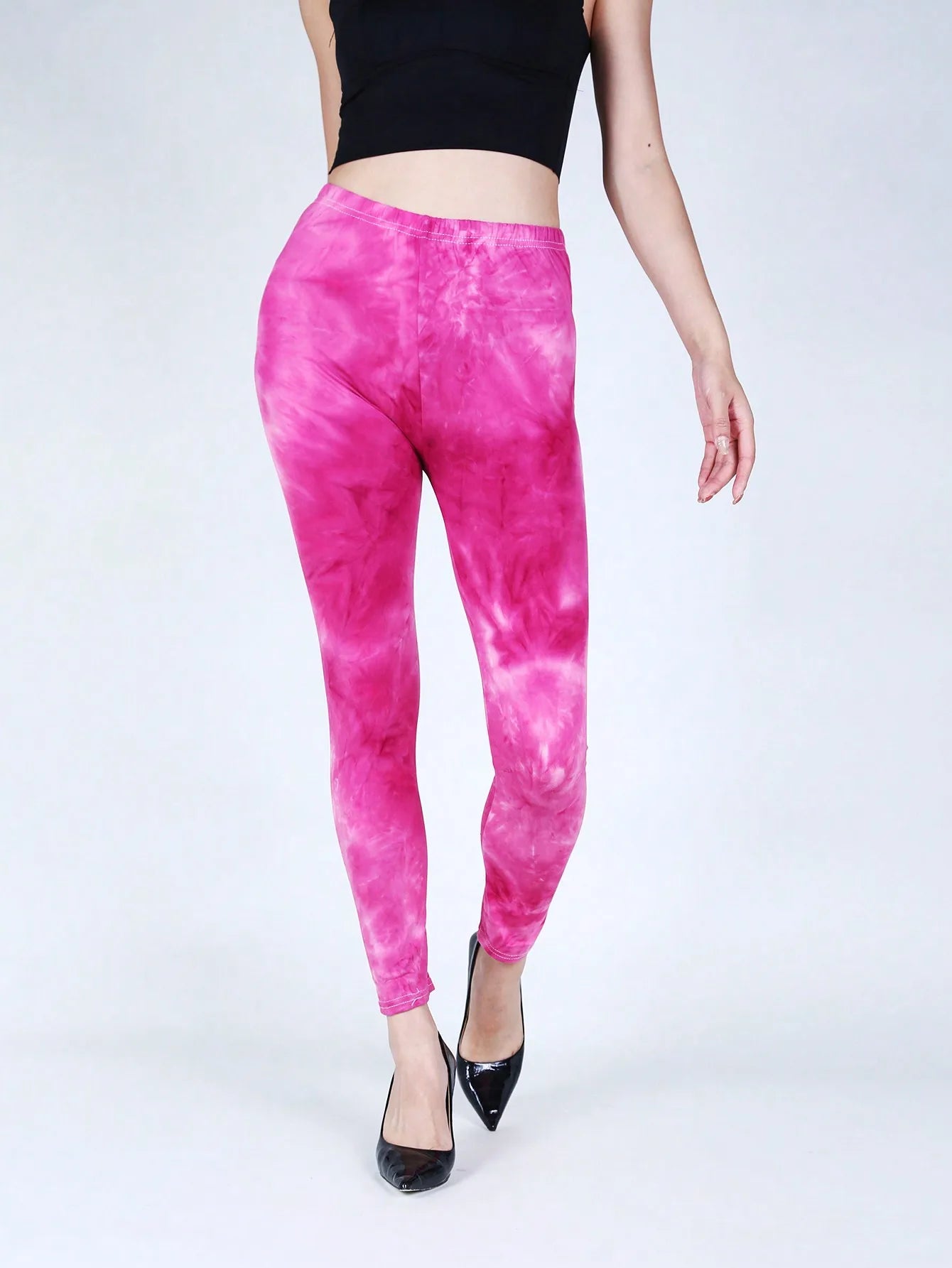 CUHAKCI Fashion Casual Women's Tight Pants High Elasticity Tight Legging Tie Dyeing Solid Color Fitness Exercise Nine Point Pant